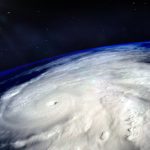 Hurricane typhoon over planet Earth viewed from space. Elements of image are furnished by NASA.